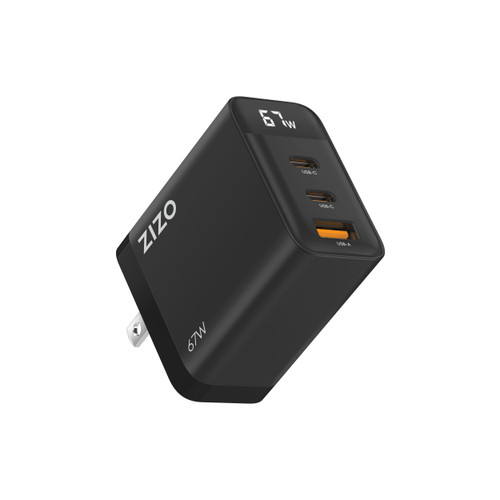 ZIZO PowerVault 67W Dual USB-C + USB-A Wall Charger w/ Digital Display - Black