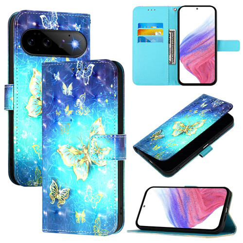 Google Pixel 11 / Pixel 11 Pro 3D Painting Horizontal Flip Leather Phone Case - Golden Butterfly