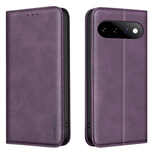 Google Pixel 11 / Pixel 11 Pro BINFEN COLOR Calfskin Texture Magnetic RFID Vegan Leather Phone Case - Purple