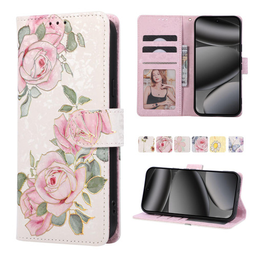 Google Pixel 11 / Pixel 11 Pro Bronzing Painting RFID Leather Phone Case - Rose Flower