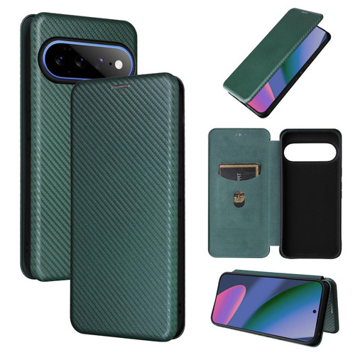 Google Pixel 11 / Pixel 11 Pro Carbon Fiber Texture Flip Leather Phone Case - Green