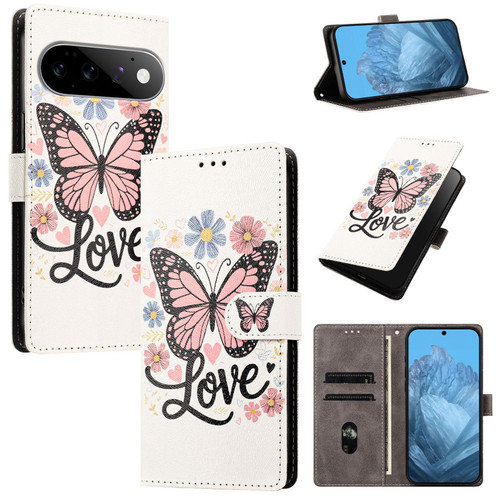 Google Pixel 11 / Pixel 11 Pro CH002 Colored Drawing Buckle Clasp Vegan Leather Phone Case - Pink Butterflies