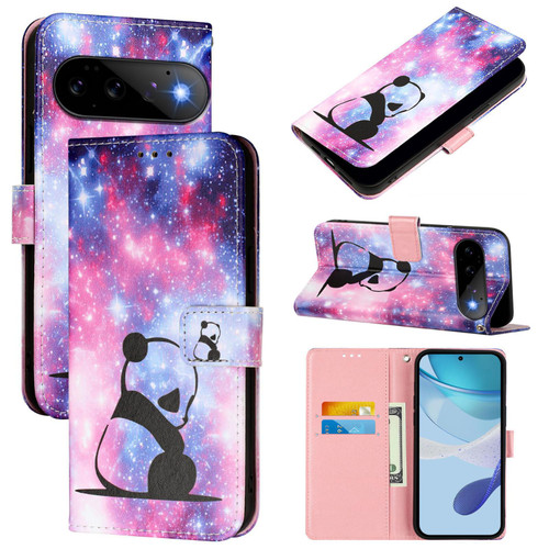 Google Pixel 11 / Pixel 11 Pro Colored Drawing Pattern Plain Weave Leather Phone Case - Baby Panda