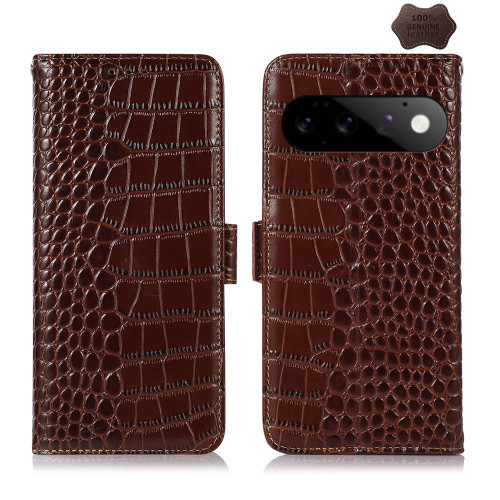 Google Pixel 11 / Pixel 11 Pro Crocodile Top Layer Cowhide Leather Phone Case - Brown