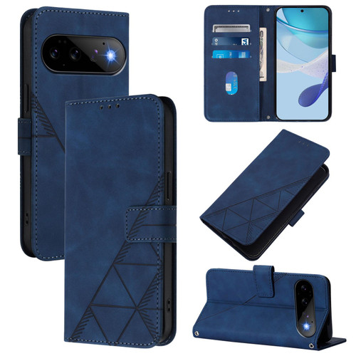 Google Pixel 11 / Pixel 11 Pro Crossbody 3D Embossed Flip Leather Phone Case - Blue