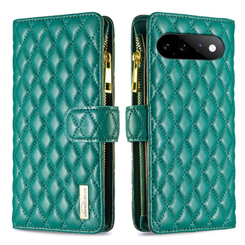 Google Pixel 11 / Pixel 11 Pro Diamond Lattice Zipper Wallet Leather Flip Phone Case - Green