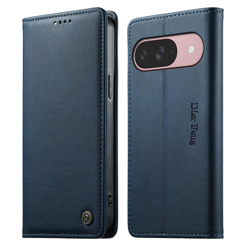 Google Pixel 11 / Pixel 11 Pro Dierfeng Metal Snap Magnetic RFID Vegan Leather Phone Case - Blue