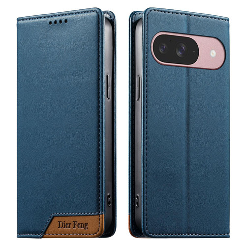Google Pixel 11 / Pixel 11 Pro Dierfeng Splicing Strong Magnetic RFID Vegan Leather Phone Case - Blue