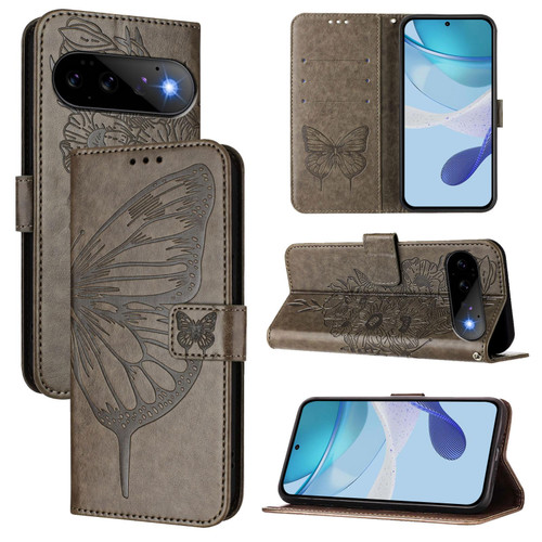 Google Pixel 11 / Pixel 11 Pro Embossed Butterfly Leather Phone Case - Grey