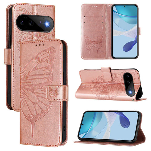Google Pixel 11 / Pixel 11 Pro Embossed Butterfly Leather Phone Case - Rose Gold