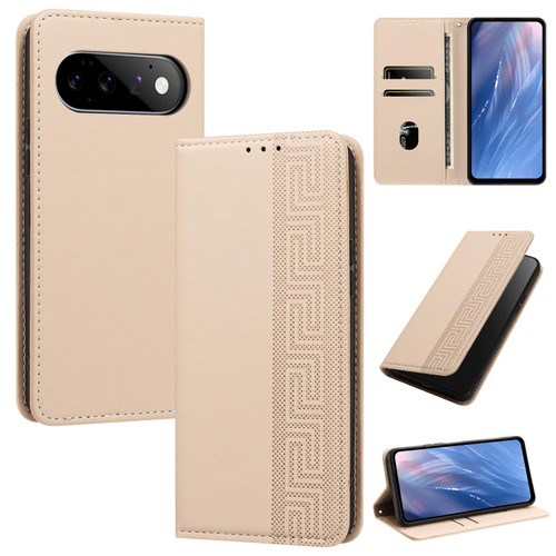 Google Pixel 11 / Pixel 11 Pro Embossed Meander Pattern RFID Vegan Leather Phone Case - Beige