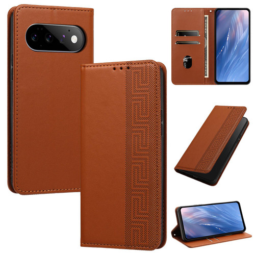 Google Pixel 11 / Pixel 11 Pro Embossed Meander Pattern RFID Vegan Leather Phone Case - Brown