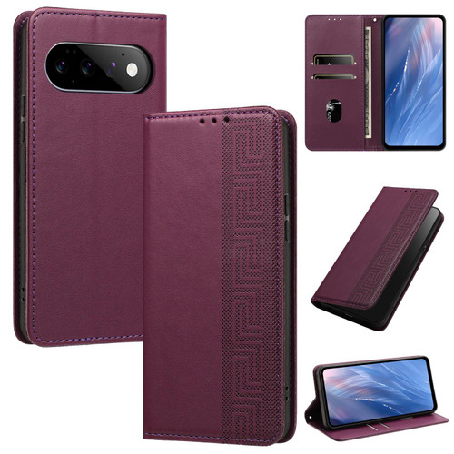 Google Pixel 11 / Pixel 11 Pro Embossed Meander Pattern RFID Vegan Leather Phone Case - Dark Purple