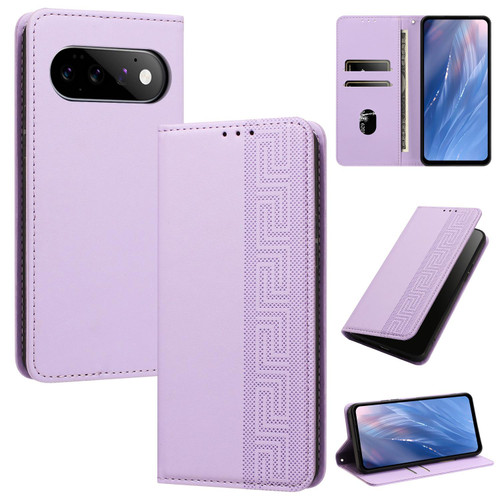 Google Pixel 11 / Pixel 11 Pro Embossed Meander Pattern RFID Vegan Leather Phone Case - Light Purple