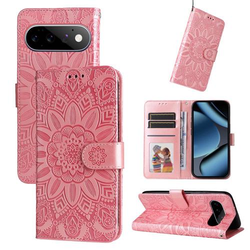 Google Pixel 11 / Pixel 11 Pro Embossed Sunflower Leather Phone Case - Rose Gold