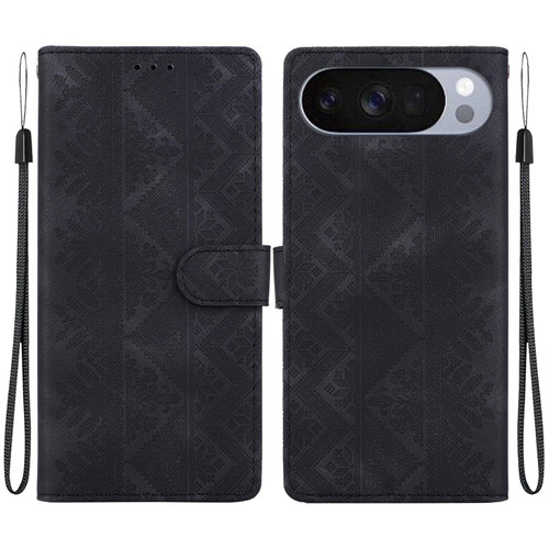 Google Pixel 11 / Pixel 11 Pro Ethnic Pattern Embossed Vegan Leather Phone Case - Black