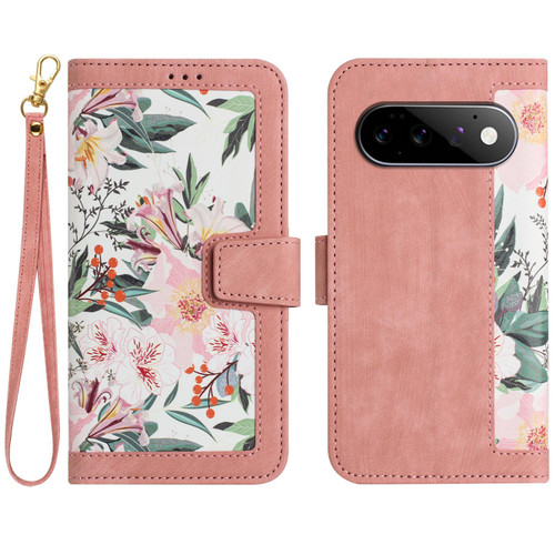 Google Pixel 11 / Pixel 11 Pro Floral Pattern Leather Phone Case with Lanyard - Pink