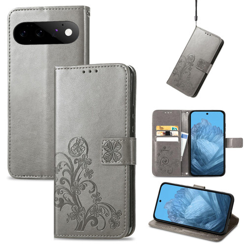 Google Pixel 11 / Pixel 11 Pro Four-leaf Clasp Embossed Buckle Leather Phone Case - Gray