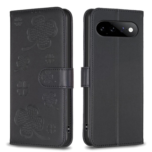 Google Pixel 11 / Pixel 11 Pro Four-leaf Embossed Leather Phone Case - Black
