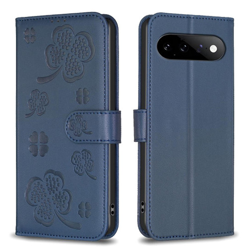 Google Pixel 11 / Pixel 11 Pro Four-leaf Embossed Leather Phone Case - Blue