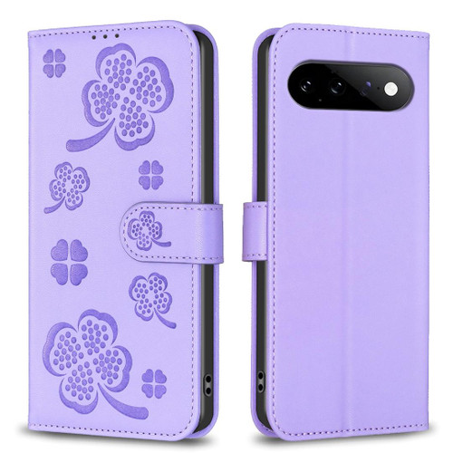 Google Pixel 11 / Pixel 11 Pro Four-leaf Embossed Leather Phone Case - Purple