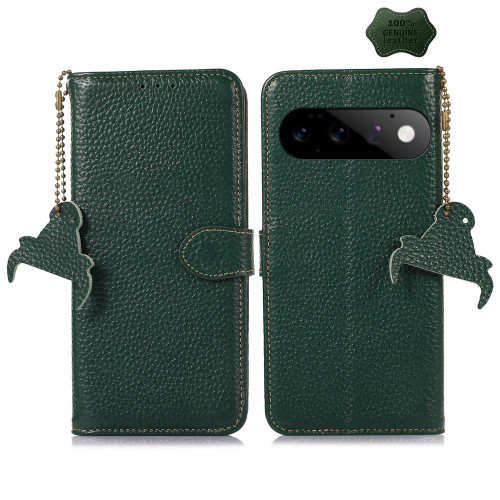 Google Pixel 11 / Pixel 11 Pro Genuine Leather Litchi Texture RFID Leather Phone Case - Green