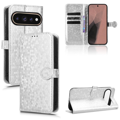 Google Pixel 11 / Pixel 11 Pro Honeycomb Dot Texture Leather Phone Case - Silver