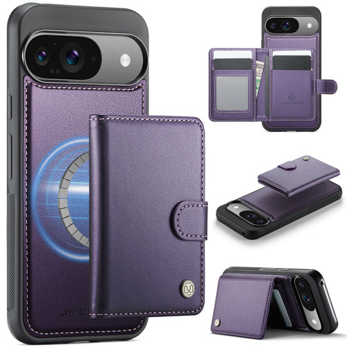 Google Pixel 11 / Pixel 11 Pro JEEHOOD J09 Buckle Card Bag MagSafe Magnetic Style RFID Leather Phone Case - Purple