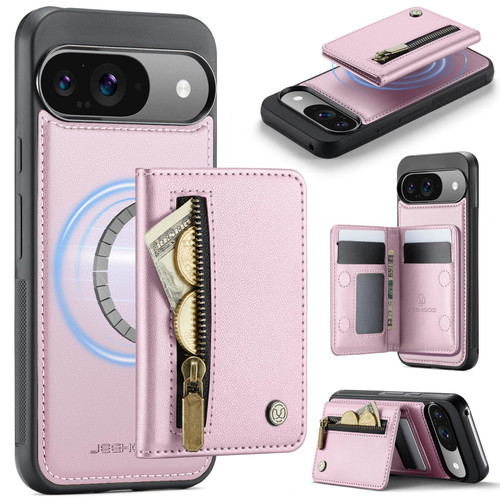 Google Pixel 11 / Pixel 11 Pro JEEHOOD J12 Exquisite RFID MagSafe Zipper Card Bag Phone Case - Pink