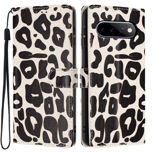 Google Pixel 11 / Pixel 11 Pro Leopard Print Wallet Vegan Leather Phone Case with Lanyard - Black