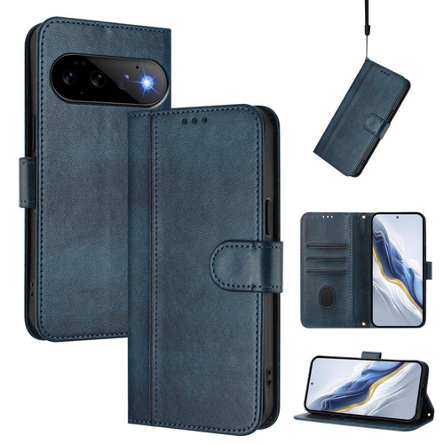 Google Pixel 11 / Pixel 11 Pro Line Splicing Buckle Retro Leather Phone Case - Dark Blue