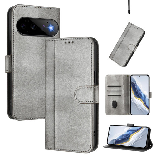 Google Pixel 11 / Pixel 11 Pro Line Splicing Buckle Retro Leather Phone Case - Grey