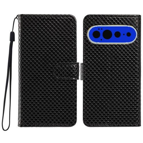 Google Pixel 11 / Pixel 11 Pro Mirrored Buckle Vegan Leather Phone Case with Small Black Cord - Black