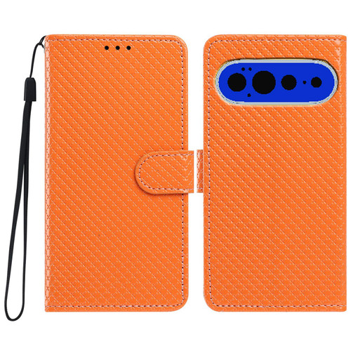 Google Pixel 11 / Pixel 11 Pro Mirrored Buckle Vegan Leather Phone Case with Small Black Cord - Orange