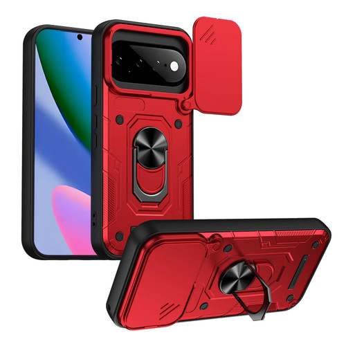 Google Pixel 11 / Pixel 11 Pro Nanshan Armor Sliding Camshield Ring Holder Phone Case - Red