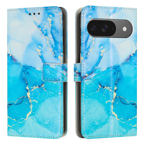 Google Pixel 11 / Pixel 11 Pro Painted Marble Pattern Leather Phone Case - Blue Green