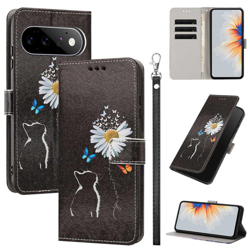 Google Pixel 11 / Pixel 11 Pro Painted Pattern Vegan Leather Phone Case with Strap - Daisy Cat