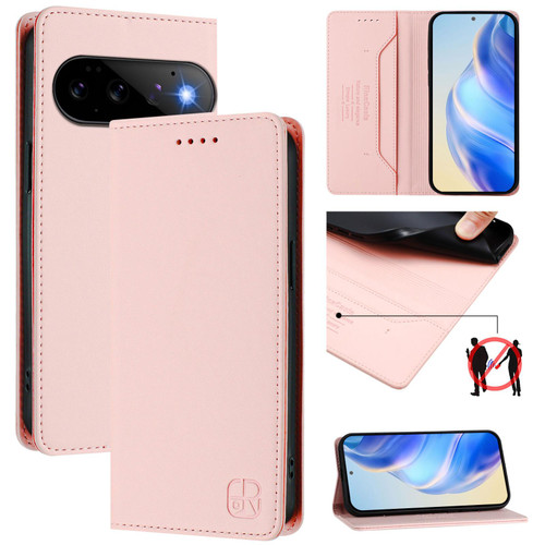 Google Pixel 11 / Pixel 11 Pro RC01 Dual-Folded Magnetic Suction RFID Leather Phone Case - Pink