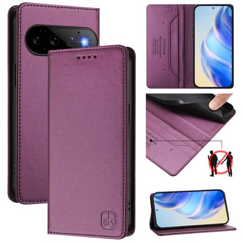 Google Pixel 11 / Pixel 11 Pro RC01 Dual-Folded Magnetic Suction RFID Leather Phone Case - Violet