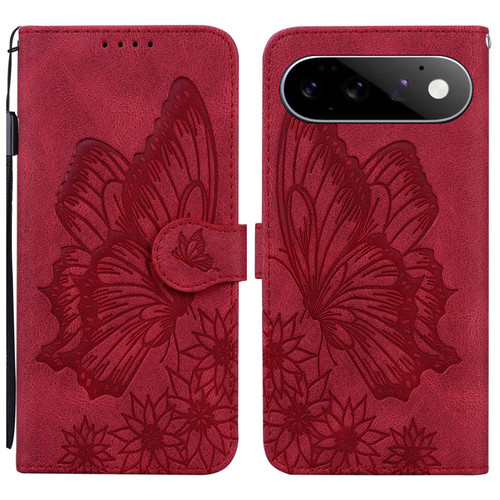 Google Pixel 11 / Pixel 11 Pro Retro Skin Feel Butterflies Embossing Horizontal Flip Leather Phone Case - Red