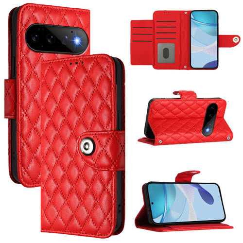 Google Pixel 11 / Pixel 11 Pro Rhombic Texture Flip Leather Phone Case with Lanyard - Red
