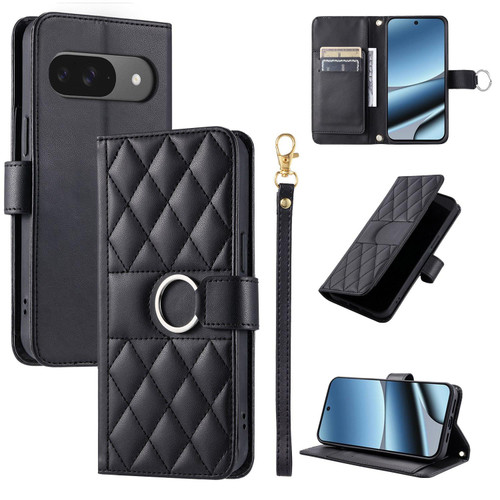 Google Pixel 11 / Pixel 11 Pro Ring Buckle Rhombic Leather Phone Case - Black