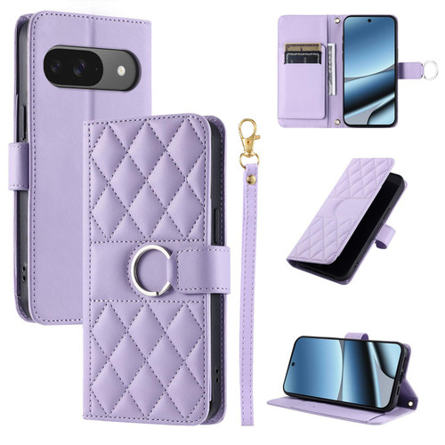 Google Pixel 11 / Pixel 11 Pro Ring Buckle Rhombic Leather Phone Case - Purple