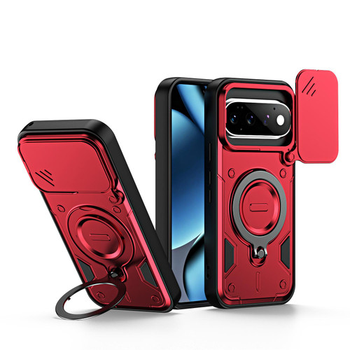 Google Pixel 11 / Pixel 11 Pro Ring Holder Lens Slide Cover Phone Case - Red