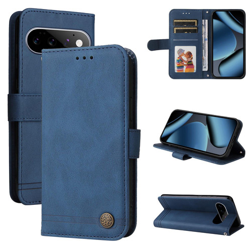 Google Pixel 11 / Pixel 11 Pro Skin Feel Life Tree Metal Button Leather Phone Case - Blue