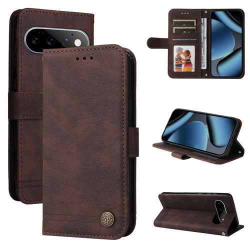 Google Pixel 11 / Pixel 11 Pro Skin Feel Life Tree Metal Button Leather Phone Case - Brown