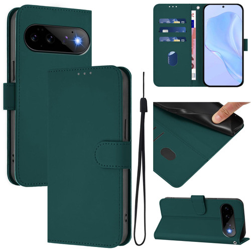 Google Pixel 11 / Pixel 11 Pro Skin Feel Solid Color Leather Phone Case with Lanyard - Dark Green
