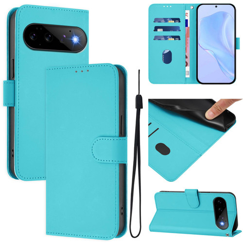 Google Pixel 11 / Pixel 11 Pro Skin Feel Solid Color Leather Phone Case with Lanyard - Lake Blue