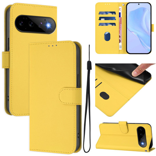 Google Pixel 11 / Pixel 11 Pro Skin Feel Solid Color Leather Phone Case with Lanyard - Lemon Yellow