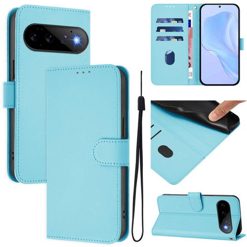 Google Pixel 11 / Pixel 11 Pro Skin Feel Solid Color Leather Phone Case with Lanyard - Sky Blue
